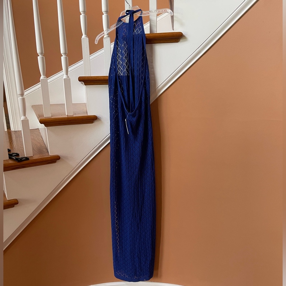 Anthropologie NWT Sz M stunning blue crocheted top-rated halter cover-up dress - Picture 4 of 16
